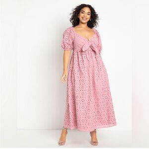 Eloquii Eyelet Tie Front Maxi Dress